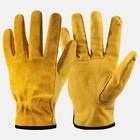 Leather Work Gloves Yellow Thorn Proof Men Protection Safety Gardening Gloves