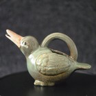 Vintage Mid Century Green Drip Glaze Ceramic Duck Water Dropper Ewer Pitcher