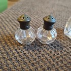 3 Pr Vtg Glass Salt And Pepper Shakers With Brass Tops Swirl Glass Mcm Mini Cute