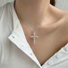 925 Sterling Silver Pearl Cross Necklace  Pendant W  White Pearls  18 Inch