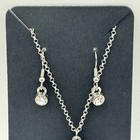 Elegant Silver Necklace   Earring Set With Blue Teardrop Crystal Pendant