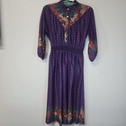 Vintage 70s It s Elayne California Purple Polka Dot Floral Midi Dress Size 8   