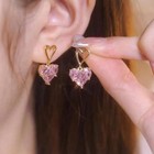 Love Heart Earrings And Necklace Set Elegant Handmade Crystal Pink
