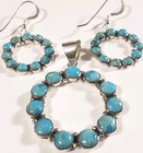 925 Sterling Round 33 Stones Turquoise Earrings   Pendant Matching Set 8 4g