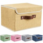 8pc Collapsible Storage Box With Lid Linen Fabric Foldable Bins Organizer Basket