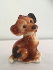 Vintage Royal Copley Ceramic Dog Puppy Seated Figurine Brown   White Mixed Breed
