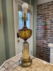 Vintage Mid Century Modern Pair Of Brass silver Tone Glass Globes Lamps 