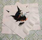 4 Vintage Hallmark Halloween Dinner Napkins Witch Black Cat Cauldron Bats