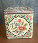Daher Floral Metal Square Tin Hinged Lid Made In England 4  Vintage 1970s