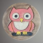 Vtg 1980s   90s Hand-carved Wood Pink Owl Milk Stool Folk Art Child Kid Seat 10   