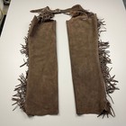 Vintage Suede Leather Chaps Mens Brown Fringe Western Biker Rodeo Cowboy Suede