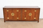 Henredon Hollywood Regency Chinoiserie Walnut And Brass Sideboard Credenza  1970
