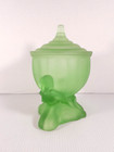 Rare 1930s Dermay Dolly Sisters Art Deco Nude Satin Green Glass Powder Box Jar