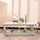 Modern White Gold Coffee Table High Gloss Marble Veneer Rectangle Living Room Us