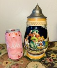 Vintage West German Lidded Beer Stein Lady And 3 Men Oktoberfest Original   Dbgm