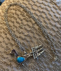 Vintage Road Runner Silver Tone Faux Turquoise 26    Necklace Native American 