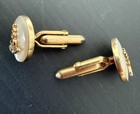 Vintage 1950 s Medical Doctor Caduceus Cufflinks Round Brass Mother Of Pearl