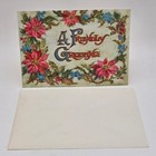 Vintage Christmas Greeting Card W  Envelope Pink Poinsettia Famous Artist Studio