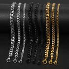 3 5 7 mm Stainless Steel Silver black gold Plated Cuban Chain Bracelet Men 7-11 