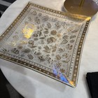 Vtg Mcm Signed Georges Briard Painted Glass Serving Dish Tray  Gold Floral