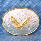 Western Eagle Belt Buckle Scroll Cowboy Cowgirl Vtg Justin Silver Mexico  nox240