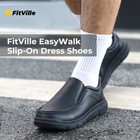 Fitville Wide Slip On Shoes For Men Dress Shoes Leather Loafers Business Casual