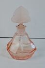 Vintage Art Deco Rose Pink Cut Glass Perfume Vanity Bottle   Flat Side Stopper