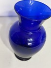 Vintage Cobalt Blue Flared Rim 9  Tall Glass Flower Vase Rounded Body