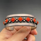 Vintage Navajo Native Handmade Coral Sterling Silver Bracelet Cuff 6-1 2 