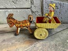 Vintage Marx Balky Mule Tin Litho Wind-up Toy Cart - Works Great - Missing Reins