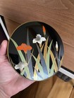 Vintage Otagiri Japanese Coaster Set With Box - Black Lacquer With Iris Design