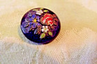 Vintage Faux Fabric Black Glass Button - Multi-color Flowers  3604 