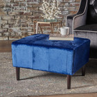 Kimiko Tufted Velvet Ottoman  Navy Blue   Dark Brown