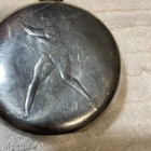 Round English Sheffield Pewter Flask With Baseball Player