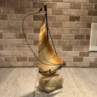 Demott Vintage Brass Sailboat Sculpture Signed Gem Rock Base Mcm Nautical Decor