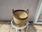 Large Ghana Bolga Handwoven  Shopping Basket Leather Handles  15 X 21