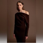 Deluc Elijah One Shoulder Long Sleeve Knit Midi Dress Brown Nwt Size S