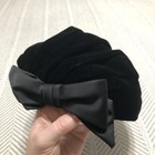 Black Velvet Cap Valerie Modes Union Made Fascinator Vintage Satin Bow