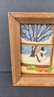 Vintage Framed Cross Stitch Wintertime Black Cat Snowman Bare Trees 6    X 6   