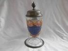 Antique German Enameled Blown Glass Pewter Lid Stein mug early 19th Century 