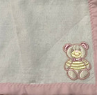 Vintage 100  Acrylic White Pink Silk Border Bear Baby Blanket Made In Usa