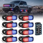  8pcs Emergency Strobe Lights For Trucks  Sync Feature Vehicles Grille Red Blue