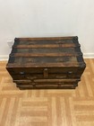 Vintage Wood Steamer Trunk W Tray Chest Coffee Table Storage Box Antique Brown