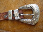 Old Vintage Western Sterling Silver Silver And Gold 4 Prt Ranger Belt Buckle Set