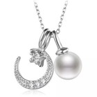 Zard Moon Star Charm Necklace With Cz And Pearl Accents In 925 Sterling Silver
