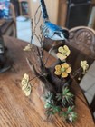 Stamped Norman Brumm Sculpture Enamel On Copper bird  yellow Flowers 10 5  Tall 