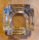 Mcm Mid Century Art Deco Vtg Ashtray Glass Heavy Clear Trinket Incense Square