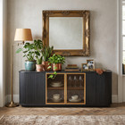 64  Wavy Tv Stand Round Sideboard Wooden Cabinet Tempered Glass Door Living Room