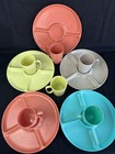 Vintage Speckled Gothamware Picnic Snack Plates   Cups Set Divided Pastel Mcm