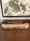 Antique Industrial Wooden Weaving Loom Shuttle 16 Inch Metal Tips With Bobbin